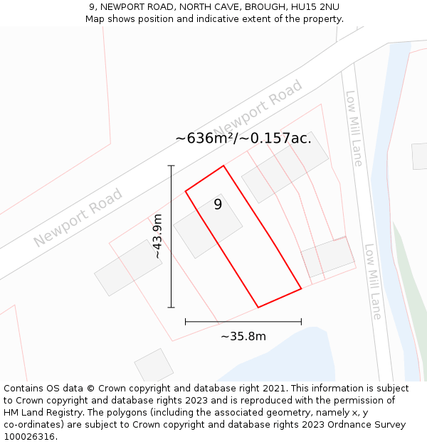 9, NEWPORT ROAD, NORTH CAVE, BROUGH, HU15 2NU: Plot and title map