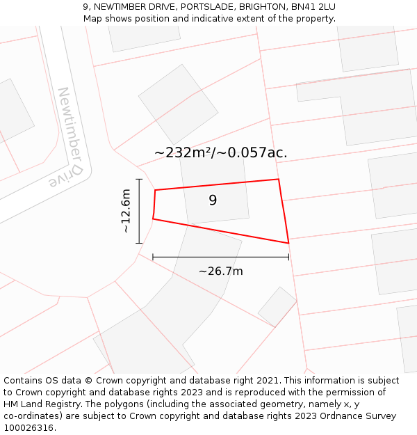 9, NEWTIMBER DRIVE, PORTSLADE, BRIGHTON, BN41 2LU: Plot and title map