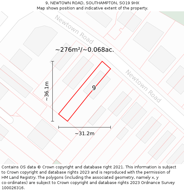 9, NEWTOWN ROAD, SOUTHAMPTON, SO19 9HX: Plot and title map