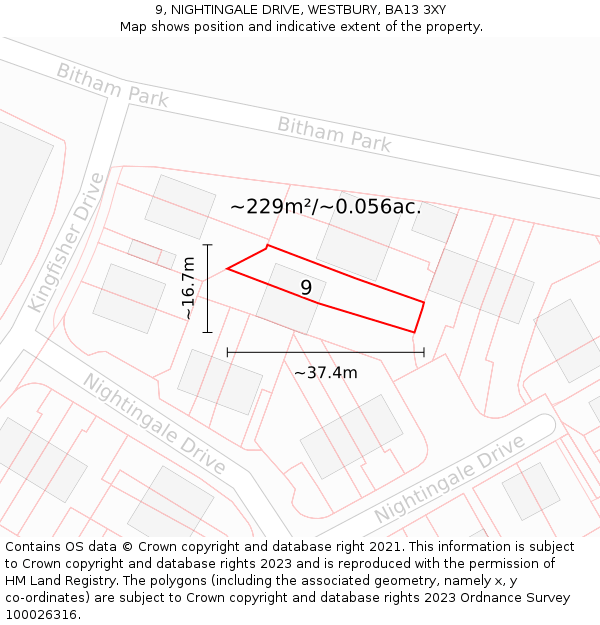 9, NIGHTINGALE DRIVE, WESTBURY, BA13 3XY: Plot and title map