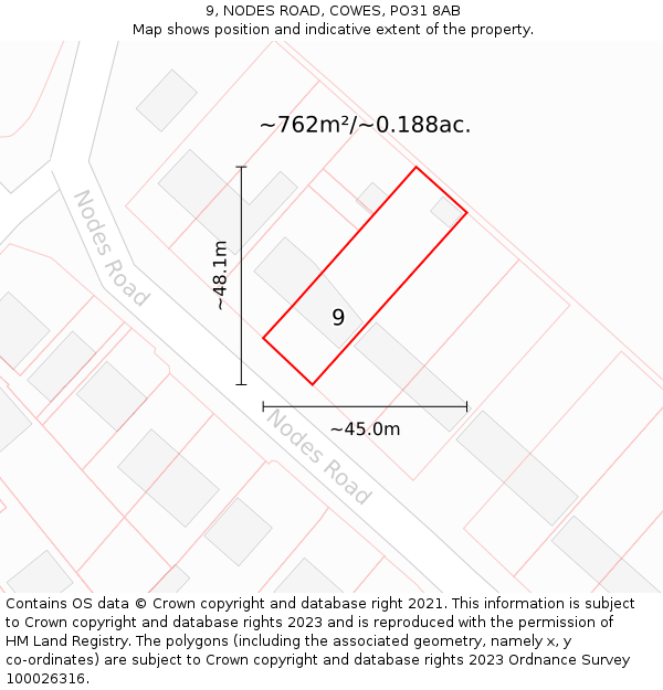 9, NODES ROAD, COWES, PO31 8AB: Plot and title map