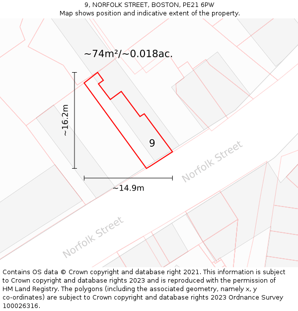 9, NORFOLK STREET, BOSTON, PE21 6PW: Plot and title map