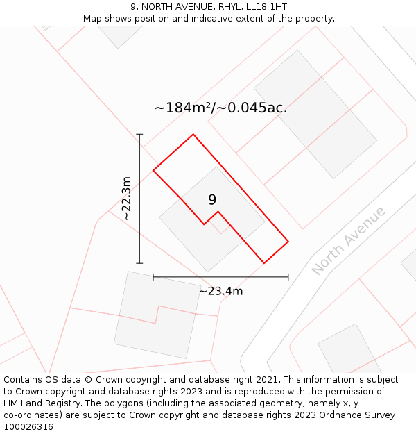 9, NORTH AVENUE, RHYL, LL18 1HT: Plot and title map