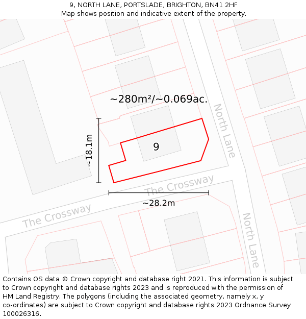 9, NORTH LANE, PORTSLADE, BRIGHTON, BN41 2HF: Plot and title map