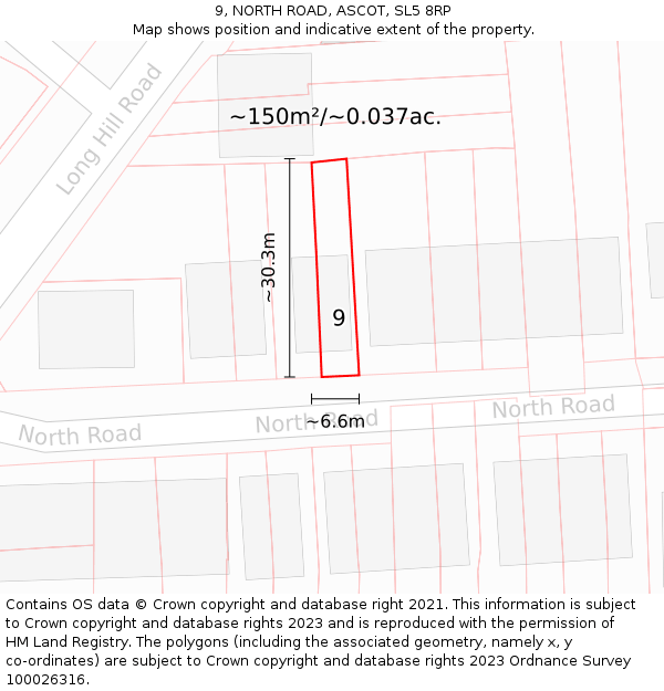 9, NORTH ROAD, ASCOT, SL5 8RP: Plot and title map