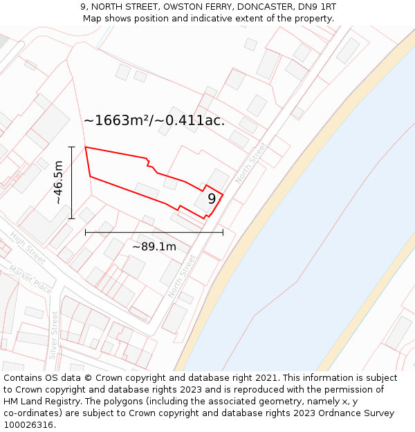 9, NORTH STREET, OWSTON FERRY, DONCASTER, DN9 1RT: Plot and title map