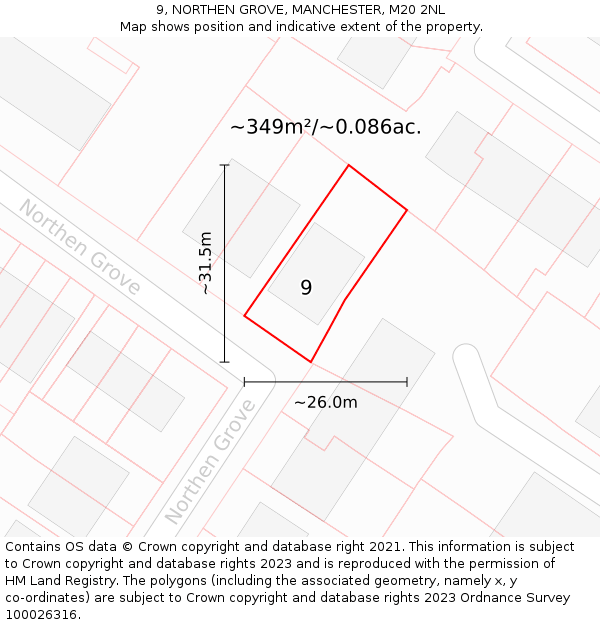 9, NORTHEN GROVE, MANCHESTER, M20 2NL: Plot and title map