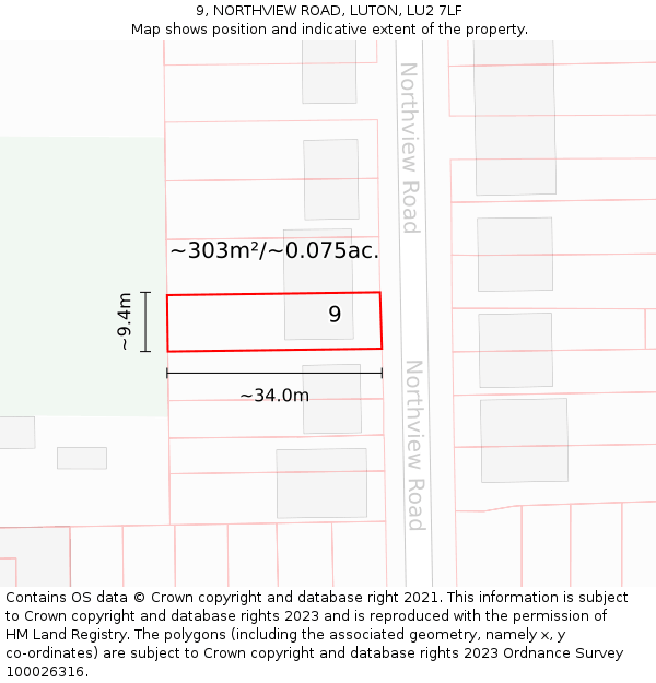 9, NORTHVIEW ROAD, LUTON, LU2 7LF: Plot and title map