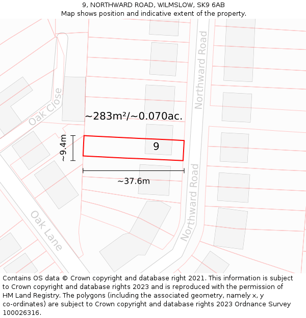 9, NORTHWARD ROAD, WILMSLOW, SK9 6AB: Plot and title map