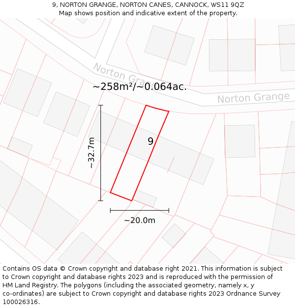 9, NORTON GRANGE, NORTON CANES, CANNOCK, WS11 9QZ: Plot and title map