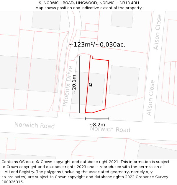 9, NORWICH ROAD, LINGWOOD, NORWICH, NR13 4BH: Plot and title map