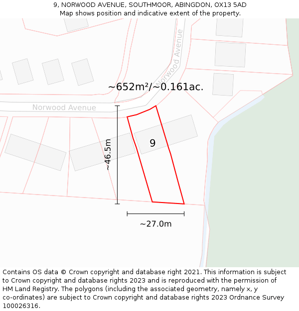 9, NORWOOD AVENUE, SOUTHMOOR, ABINGDON, OX13 5AD: Plot and title map