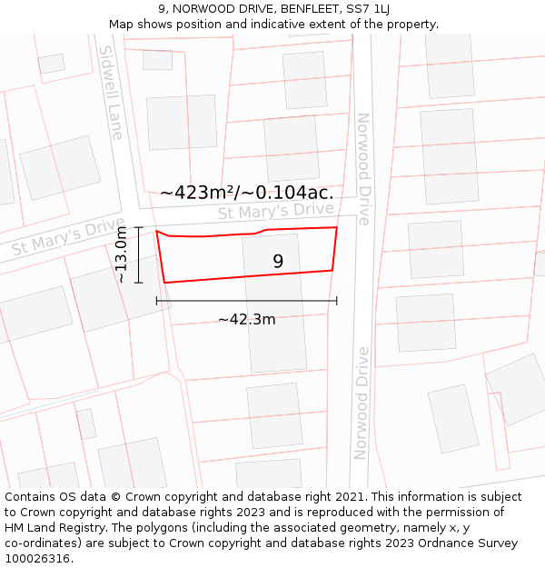 9, NORWOOD DRIVE, BENFLEET, SS7 1LJ: Plot and title map