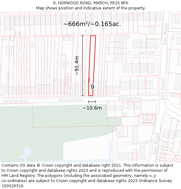 9, NORWOOD ROAD, MARCH, PE15 8PX: Plot and title map