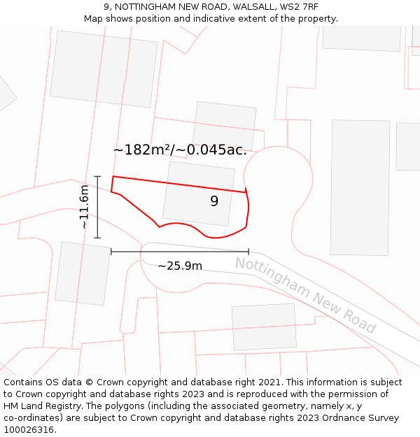 9, NOTTINGHAM NEW ROAD, WALSALL, WS2 7RF: Plot and title map