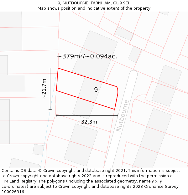 9, NUTBOURNE, FARNHAM, GU9 9EH: Plot and title map