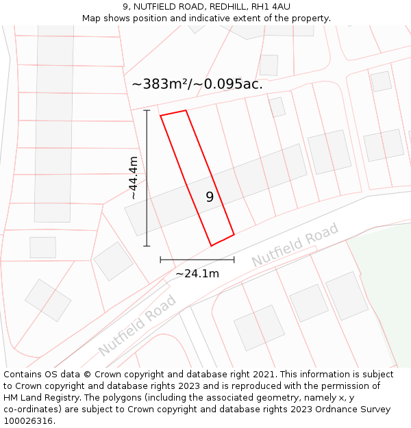 9, NUTFIELD ROAD, REDHILL, RH1 4AU: Plot and title map