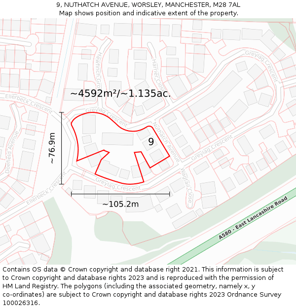 9, NUTHATCH AVENUE, WORSLEY, MANCHESTER, M28 7AL: Plot and title map