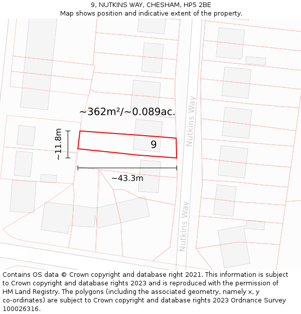 9, NUTKINS WAY, CHESHAM, HP5 2BE: Plot and title map