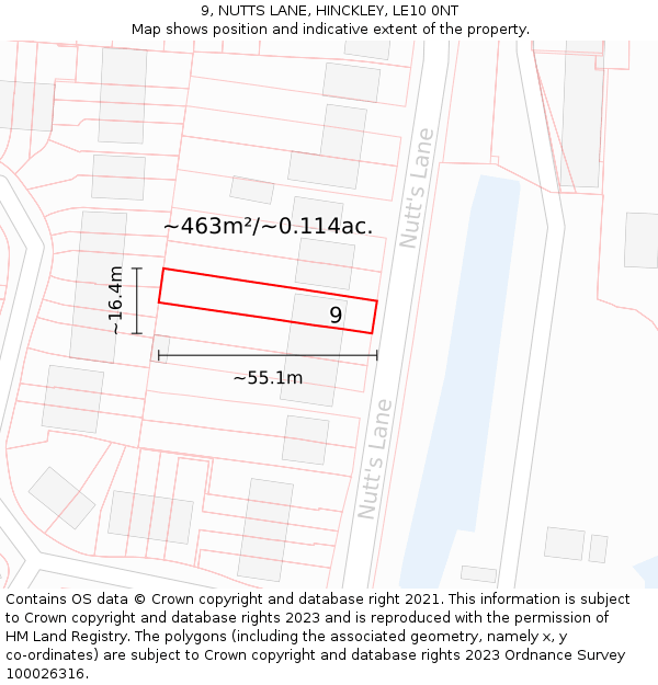 9, NUTTS LANE, HINCKLEY, LE10 0NT: Plot and title map