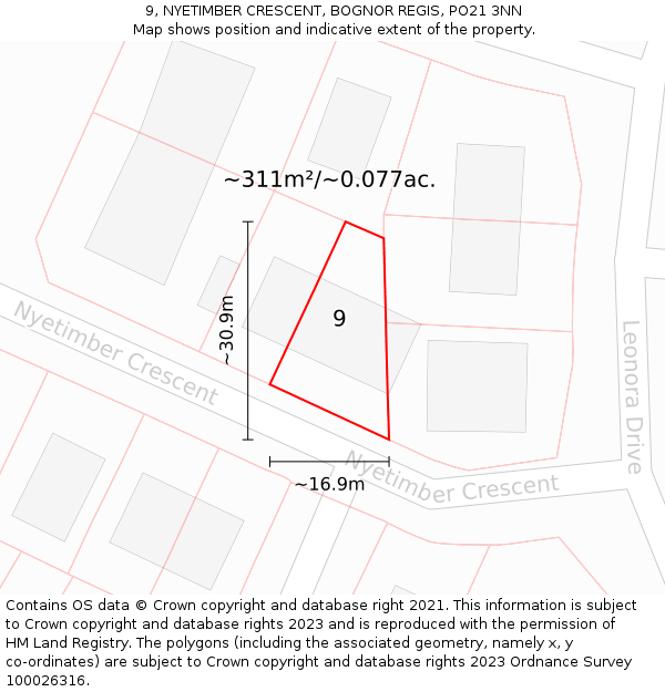 9, NYETIMBER CRESCENT, BOGNOR REGIS, PO21 3NN: Plot and title map