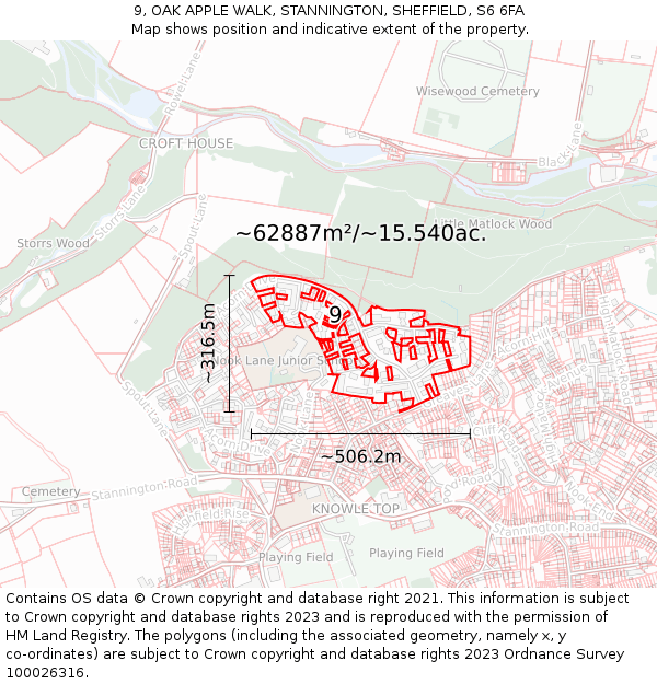 9, OAK APPLE WALK, STANNINGTON, SHEFFIELD, S6 6FA: Plot and title map