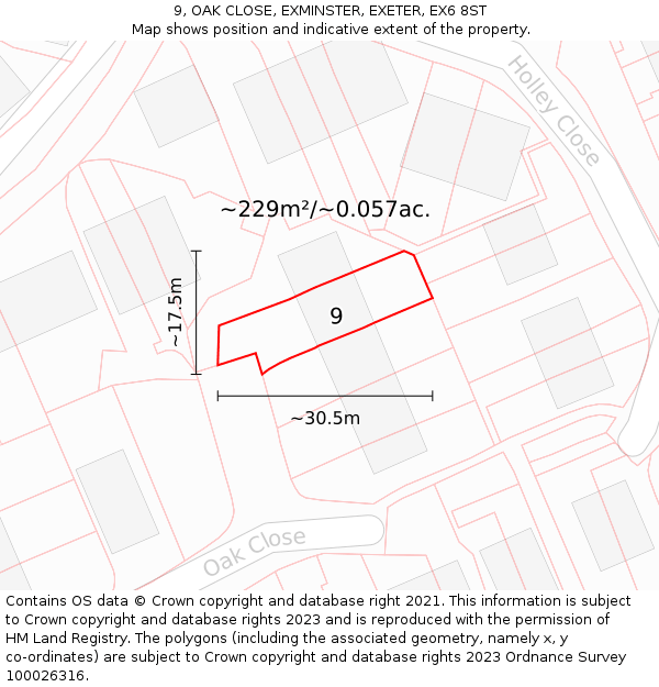 9, OAK CLOSE, EXMINSTER, EXETER, EX6 8ST: Plot and title map