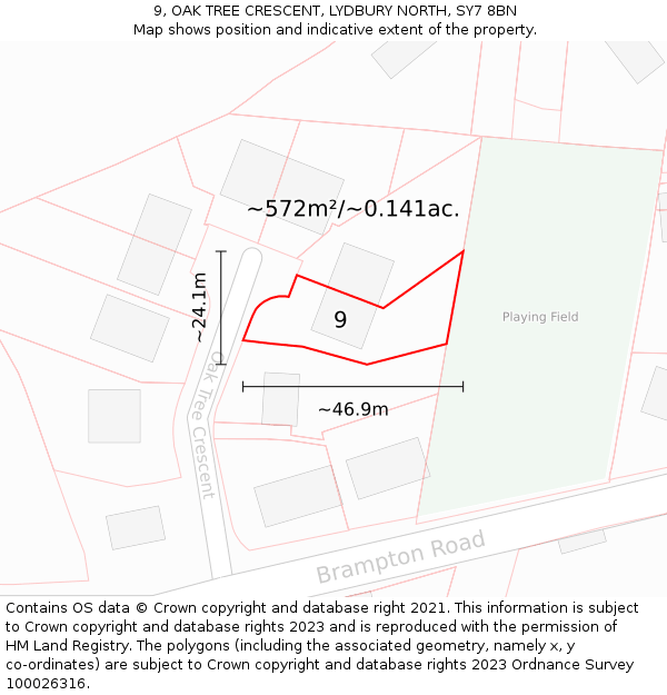 9, OAK TREE CRESCENT, LYDBURY NORTH, SY7 8BN: Plot and title map