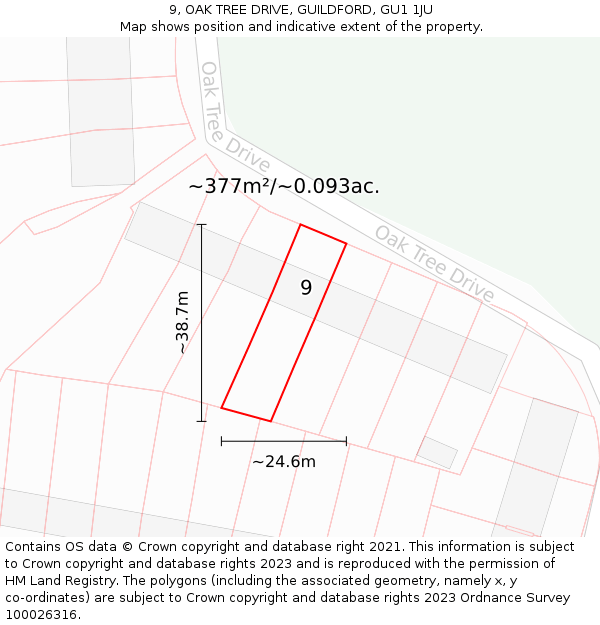 9, OAK TREE DRIVE, GUILDFORD, GU1 1JU: Plot and title map