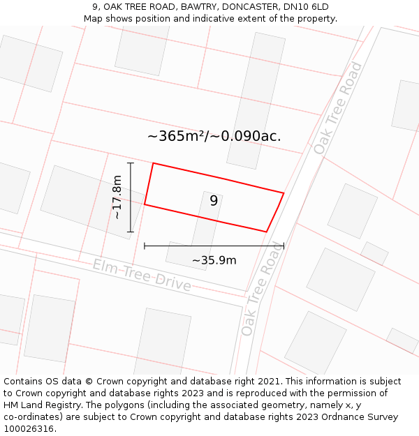 9, OAK TREE ROAD, BAWTRY, DONCASTER, DN10 6LD: Plot and title map