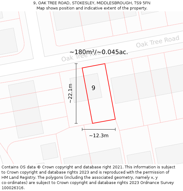 9, OAK TREE ROAD, STOKESLEY, MIDDLESBROUGH, TS9 5FN: Plot and title map