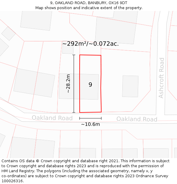 9, OAKLAND ROAD, BANBURY, OX16 9DT: Plot and title map