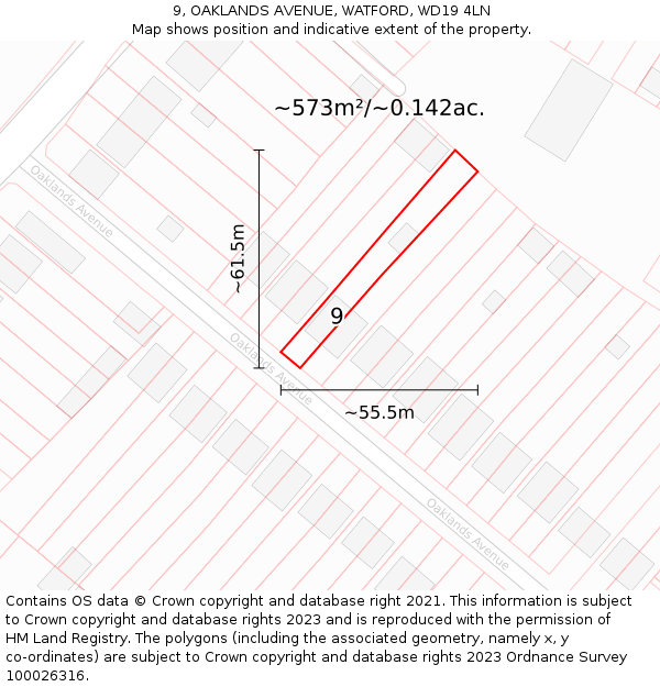 9, OAKLANDS AVENUE, WATFORD, WD19 4LN: Plot and title map