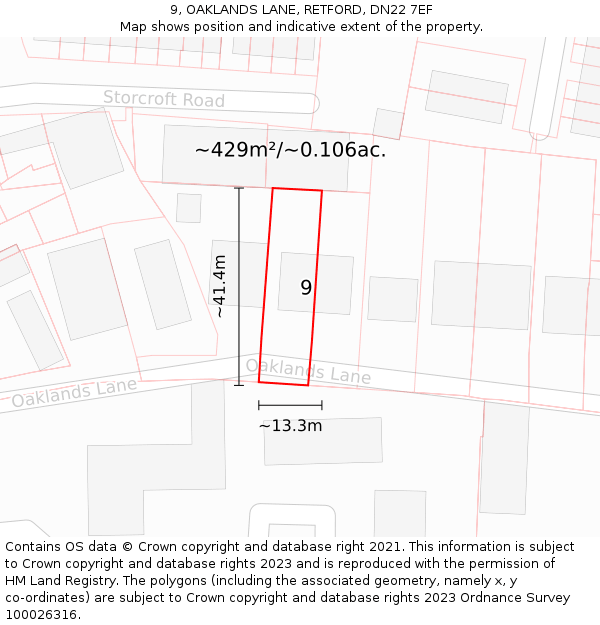 9, OAKLANDS LANE, RETFORD, DN22 7EF: Plot and title map