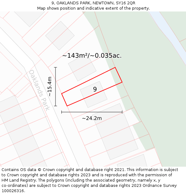 9, OAKLANDS PARK, NEWTOWN, SY16 2QR: Plot and title map