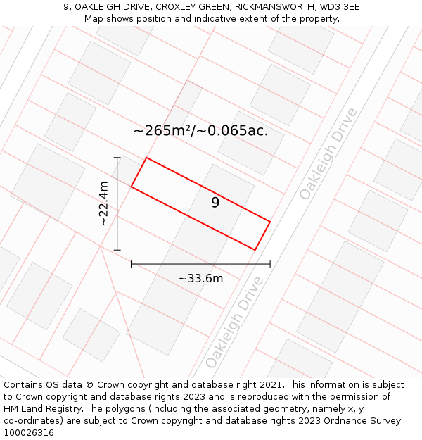 9, OAKLEIGH DRIVE, CROXLEY GREEN, RICKMANSWORTH, WD3 3EE: Plot and title map