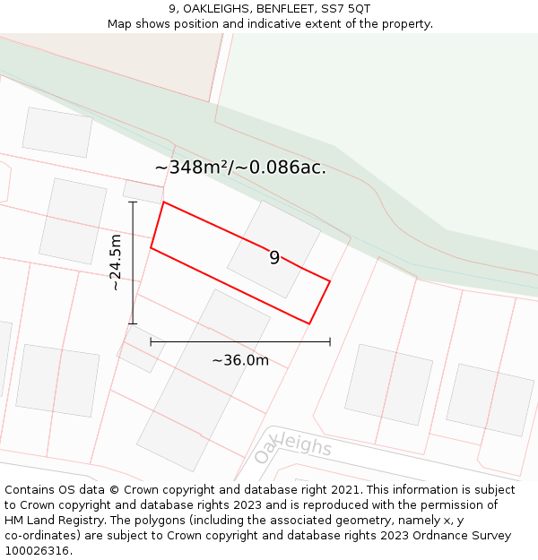 9, OAKLEIGHS, BENFLEET, SS7 5QT: Plot and title map