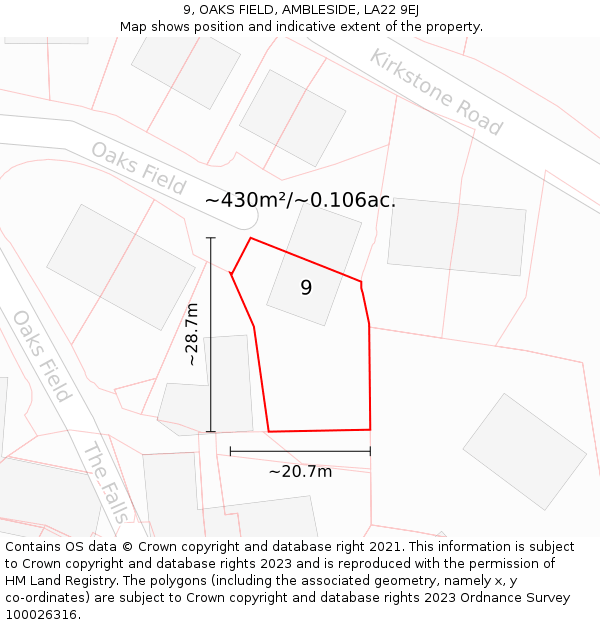 9, OAKS FIELD, AMBLESIDE, LA22 9EJ: Plot and title map