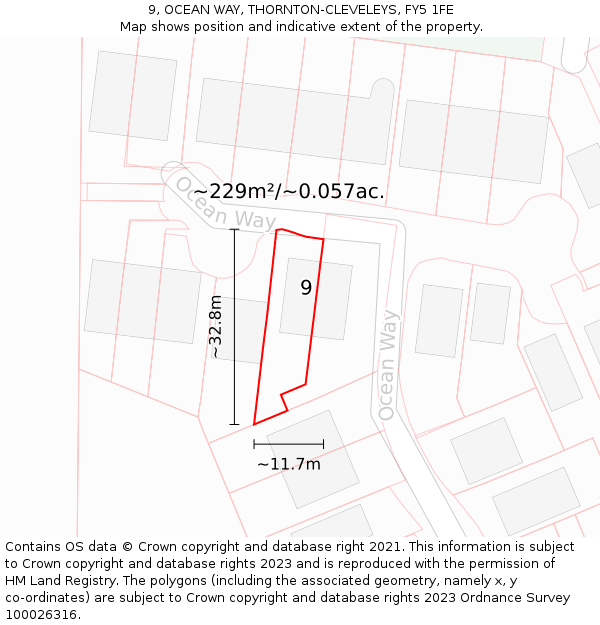 9, OCEAN WAY, THORNTON-CLEVELEYS, FY5 1FE: Plot and title map