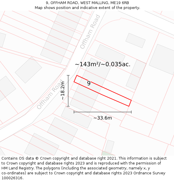 9, OFFHAM ROAD, WEST MALLING, ME19 6RB: Plot and title map