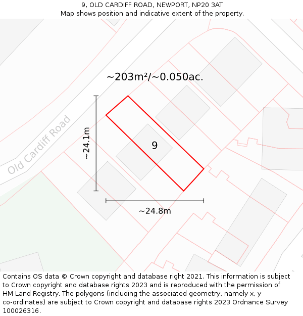 9, OLD CARDIFF ROAD, NEWPORT, NP20 3AT: Plot and title map