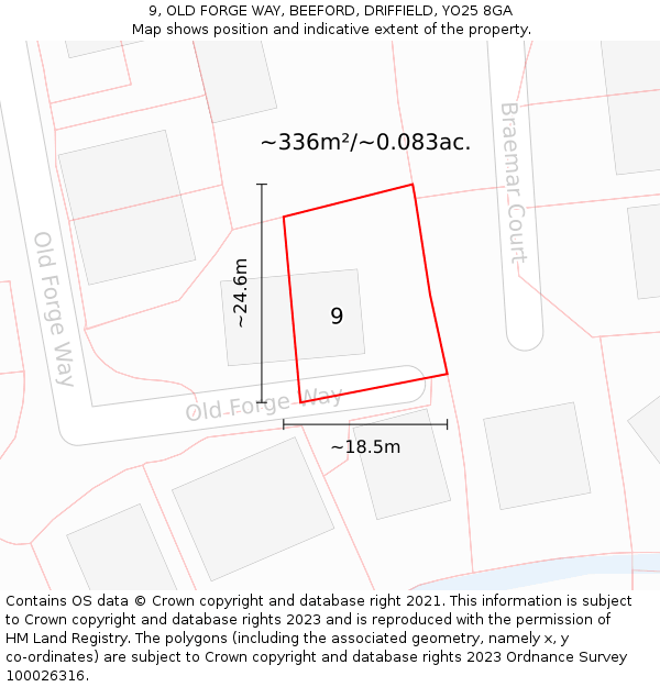 9, OLD FORGE WAY, BEEFORD, DRIFFIELD, YO25 8GA: Plot and title map