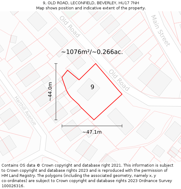 9, OLD ROAD, LECONFIELD, BEVERLEY, HU17 7NH: Plot and title map