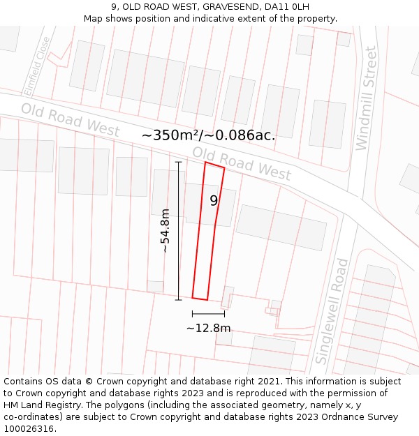 9, OLD ROAD WEST, GRAVESEND, DA11 0LH: Plot and title map