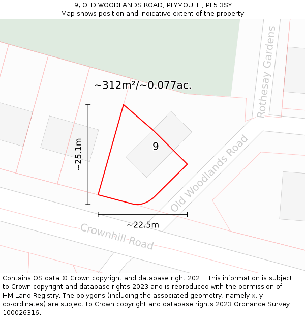 9, OLD WOODLANDS ROAD, PLYMOUTH, PL5 3SY: Plot and title map