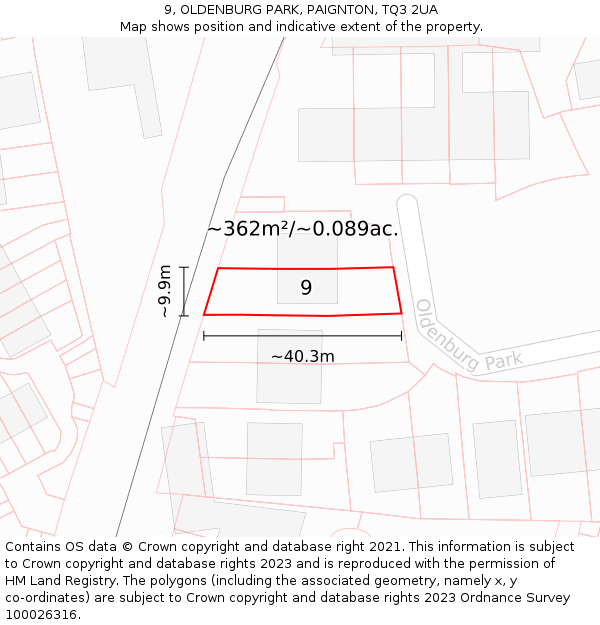 9, OLDENBURG PARK, PAIGNTON, TQ3 2UA: Plot and title map