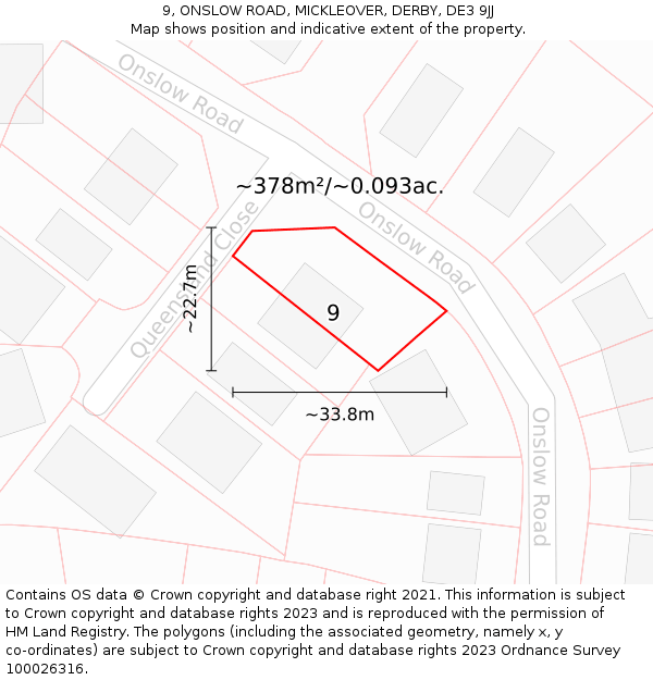 9, ONSLOW ROAD, MICKLEOVER, DERBY, DE3 9JJ: Plot and title map