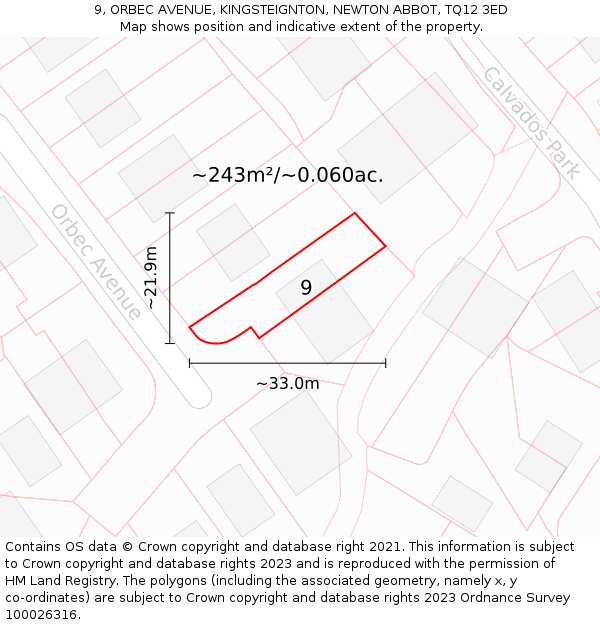 9, ORBEC AVENUE, KINGSTEIGNTON, NEWTON ABBOT, TQ12 3ED: Plot and title map
