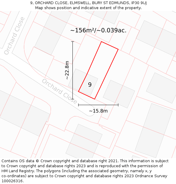 9, ORCHARD CLOSE, ELMSWELL, BURY ST EDMUNDS, IP30 9UJ: Plot and title map