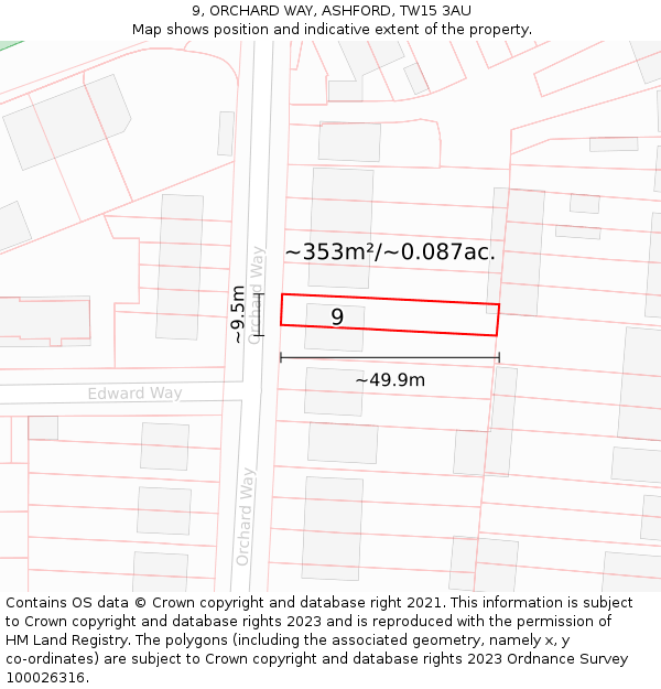 9, ORCHARD WAY, ASHFORD, TW15 3AU: Plot and title map